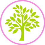 logo with little green tree inside pink circle