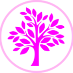 logo with little pink tree inside pink circle
