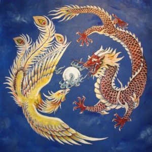 Chinese dragon and phoenix with pearl